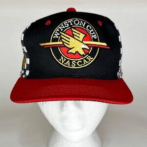 VTG Winston Cup NASCAR Black Red Snapback Cap Eagle B/W Checkered Sides